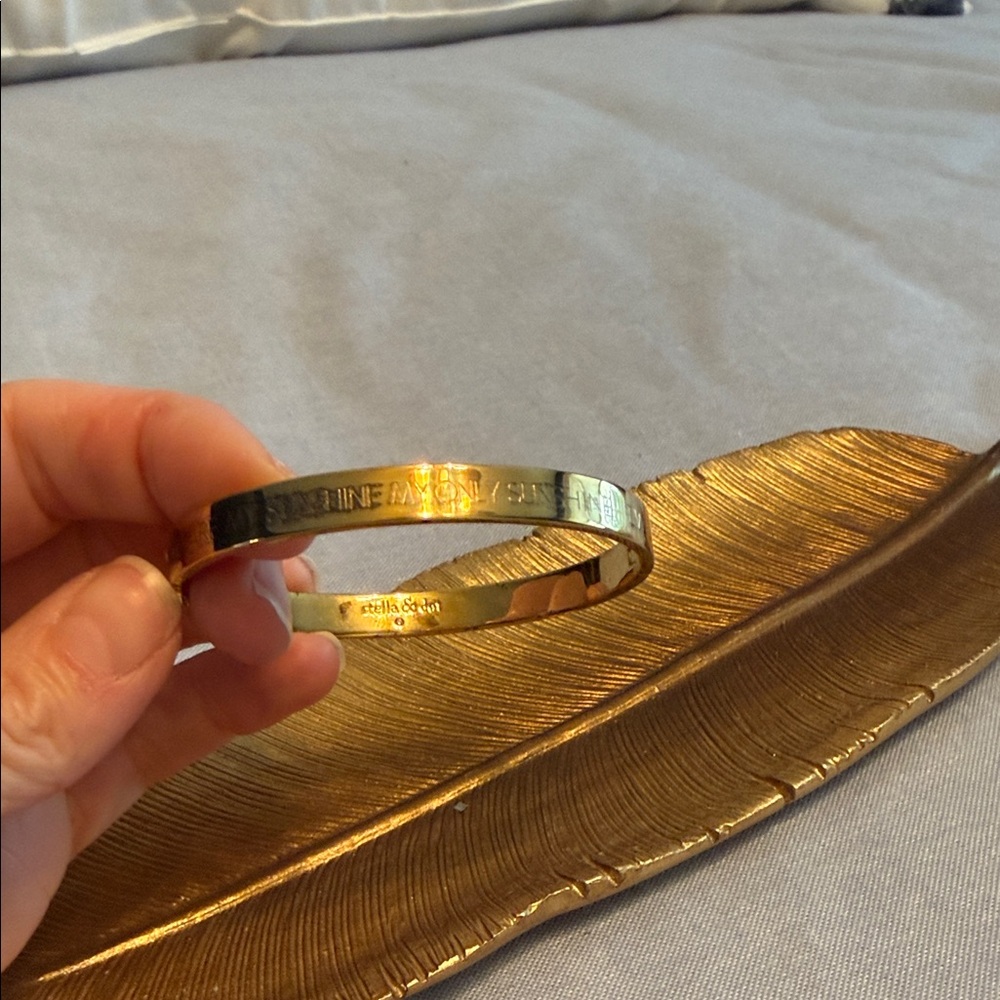 Stella and Dot Gold Engraved “you are my sunshine” Metal Bangle Bracelet